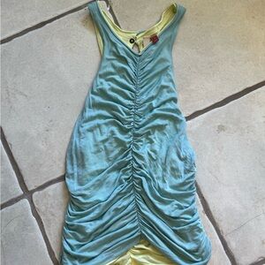 Reversible Pilceo Ruched Tank in Seafoam Green and Lemon